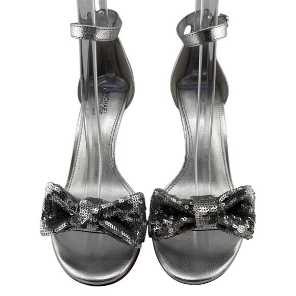 Michael Kors Paris Women's Size 7 M Silver Sequin Heels Ankle Strap Sandal NWB - Picture 3 of 12